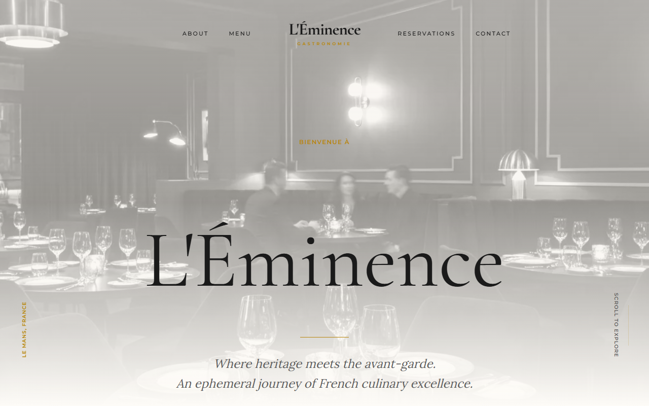 L'Éminence - Landing, Next.js, Framer Motion, Gastronomy project screenshot