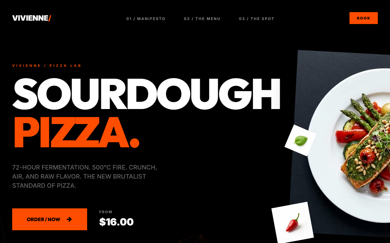 VIVIENNE / PIZZA LAB - Landing, Brutalist, Typography, Industrial project screenshot